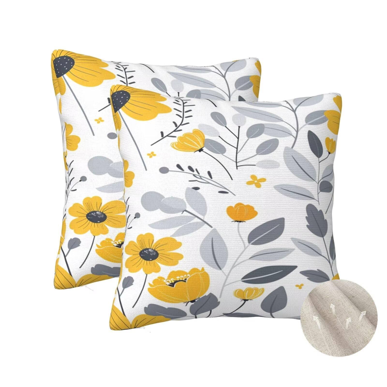 Housse coussin 50x50 cm lot de 2 jaune fleurs déco canapé salon