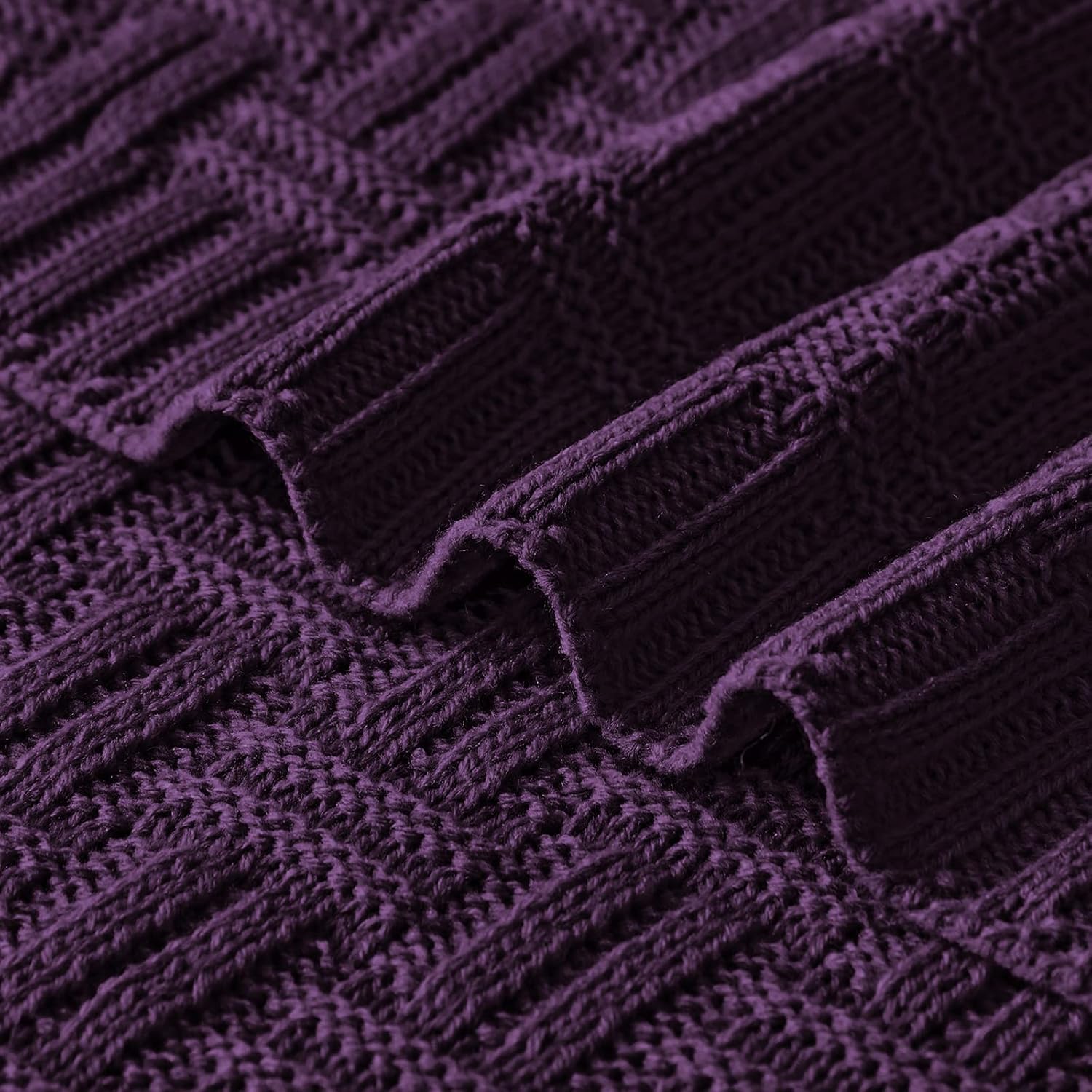 Aormenzy Soft Cozy Acrylic Throw Blanket, Cable Knit for Couch, Dark Purple (1.7lb) - Image 7