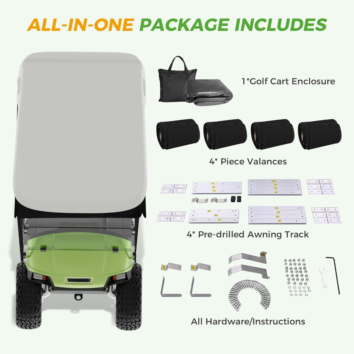 10L0L 2 Passenger Track-Style Golf Cart Enclosure Cover for EZGO TXT, 600D Heavy-Duty Fabric Windproof, Waterproof & Insulated Rain Cover, Easy Roll-Up Driving Enclosure with Awning Track