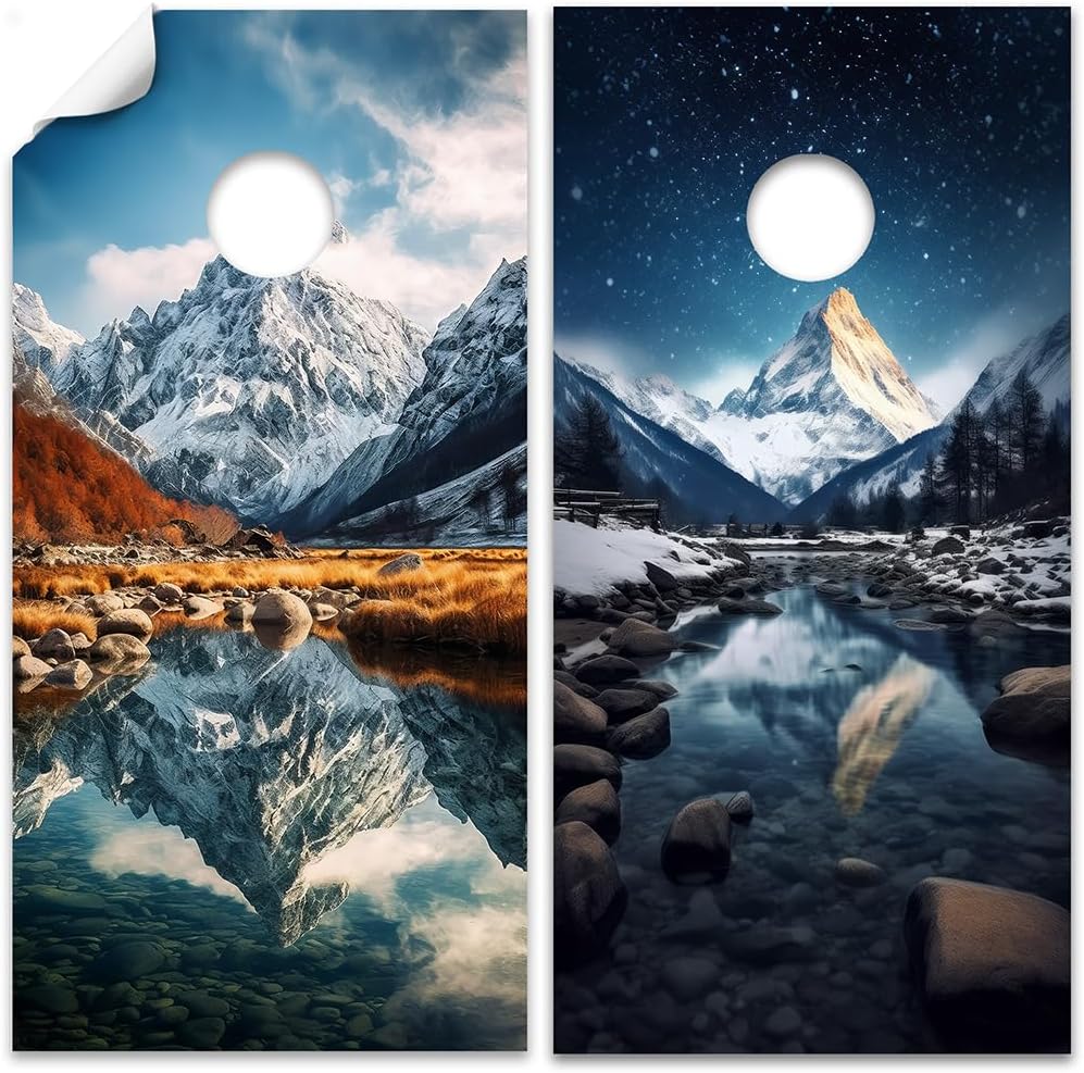 Cornhole Board Wraps and Decals for Boards Set of 2 Skins Professional Vinyl Covers Sticker Mountain Reflections Painting Art Cornhole Wraps Stickers Cornhole Skins Cornhole Wraps for Boards
