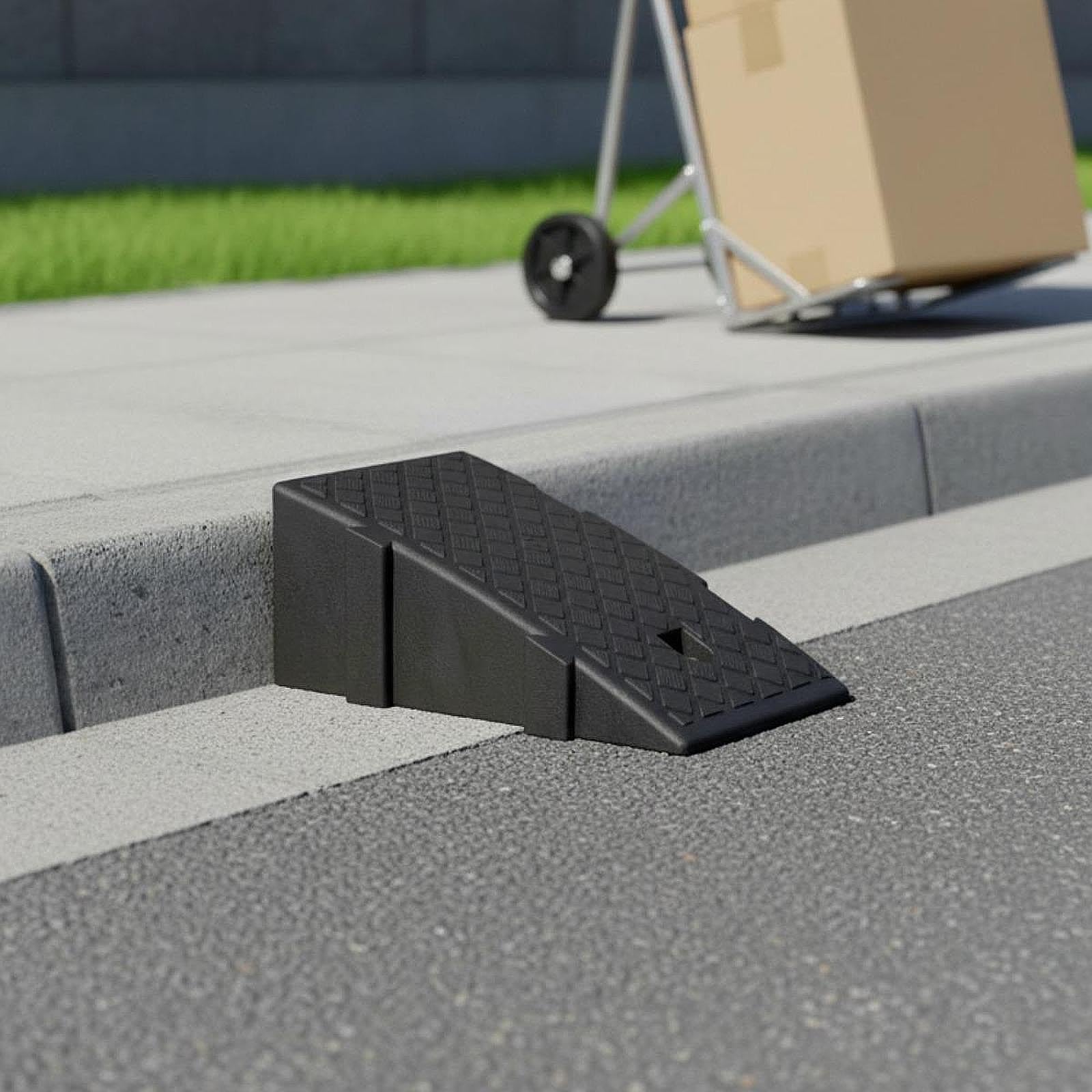 Generic Curb Ramp Rampa de Acceso Rampa para Umbral Rampa para Carretera con PP Robusto Y Protección contra Impactos con Agujeros Preperforados Adecuada para, 19 cm