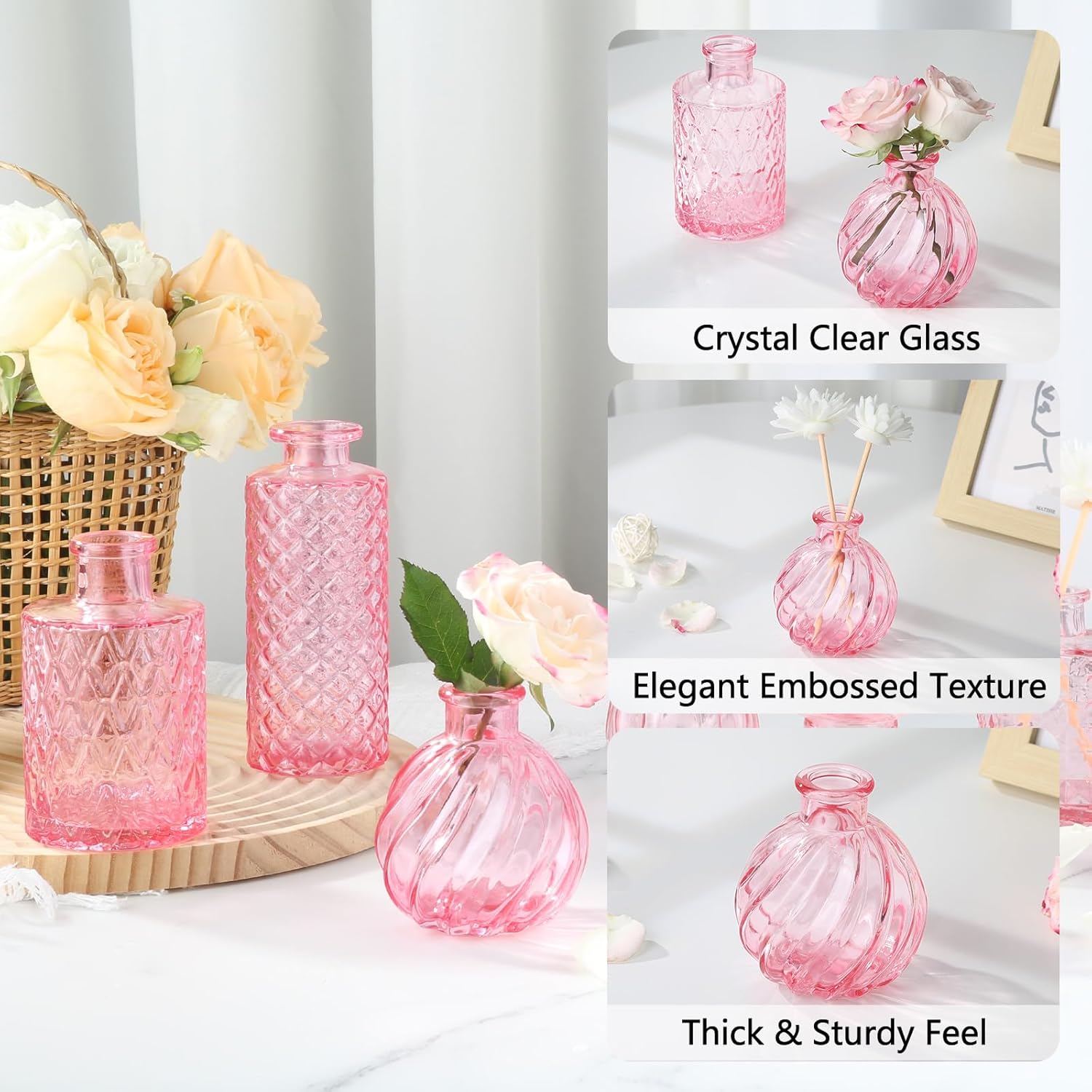 RUCKAE Pink Flower Vase in Bulk 22 Glass Bud Vases Vintage Small Vases for Centerpiece Table Wedding Decorations Home Decor Party (Pink) - Image 3
