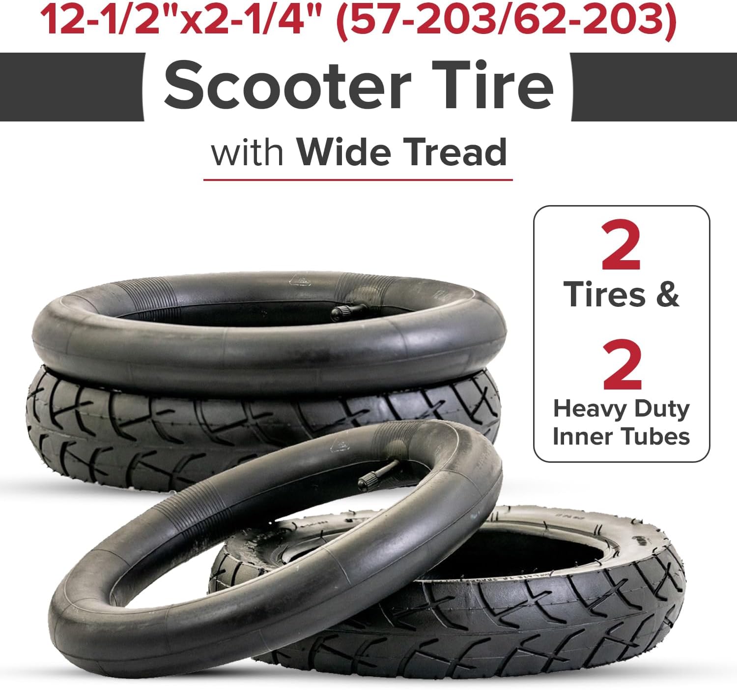 AlveyTech 12-1/2"x2-1/4" Scooter Tube and Tire Kit (Set of 2 with HD Tube) - Replacement for Razor Pocket and Sport, Chopper, Dynacraft Scooter Toys, Mini Dirt Gas Power Bikes Durable Pneumatic Tires
