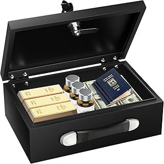 Petit coffre-fort portable de 18 l, boîte à documents, ignifuge, étanche, avec clé, poignée, pour la maison, l’argent, les médicaments, les bijoux, les documents A4