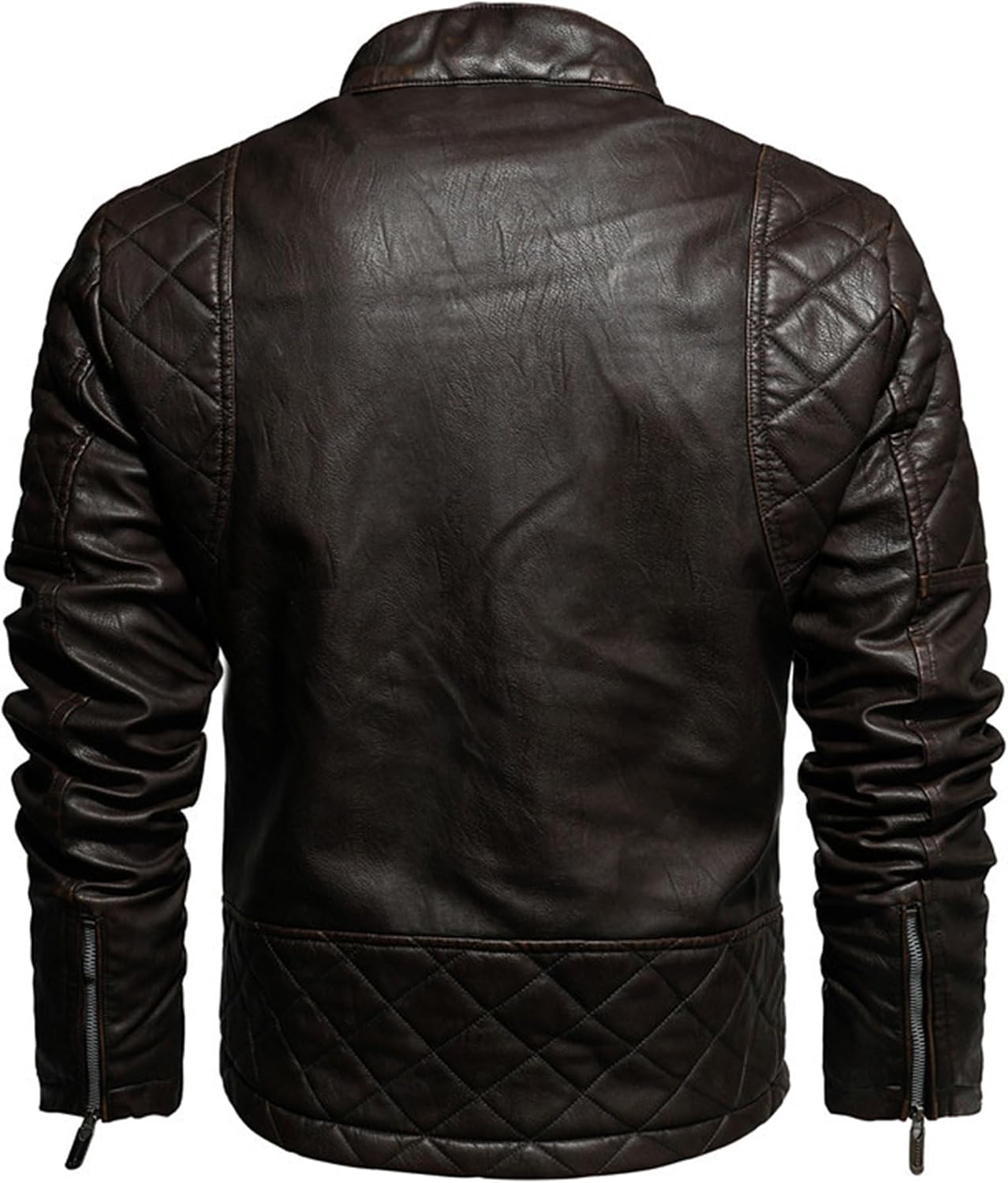 JEsilunmaMY Men's Fleece Lined PU Leather Jacket Stand Collar Zip-Up Wash Motorcycle Jacket Winter Warm Moto Biker Coats