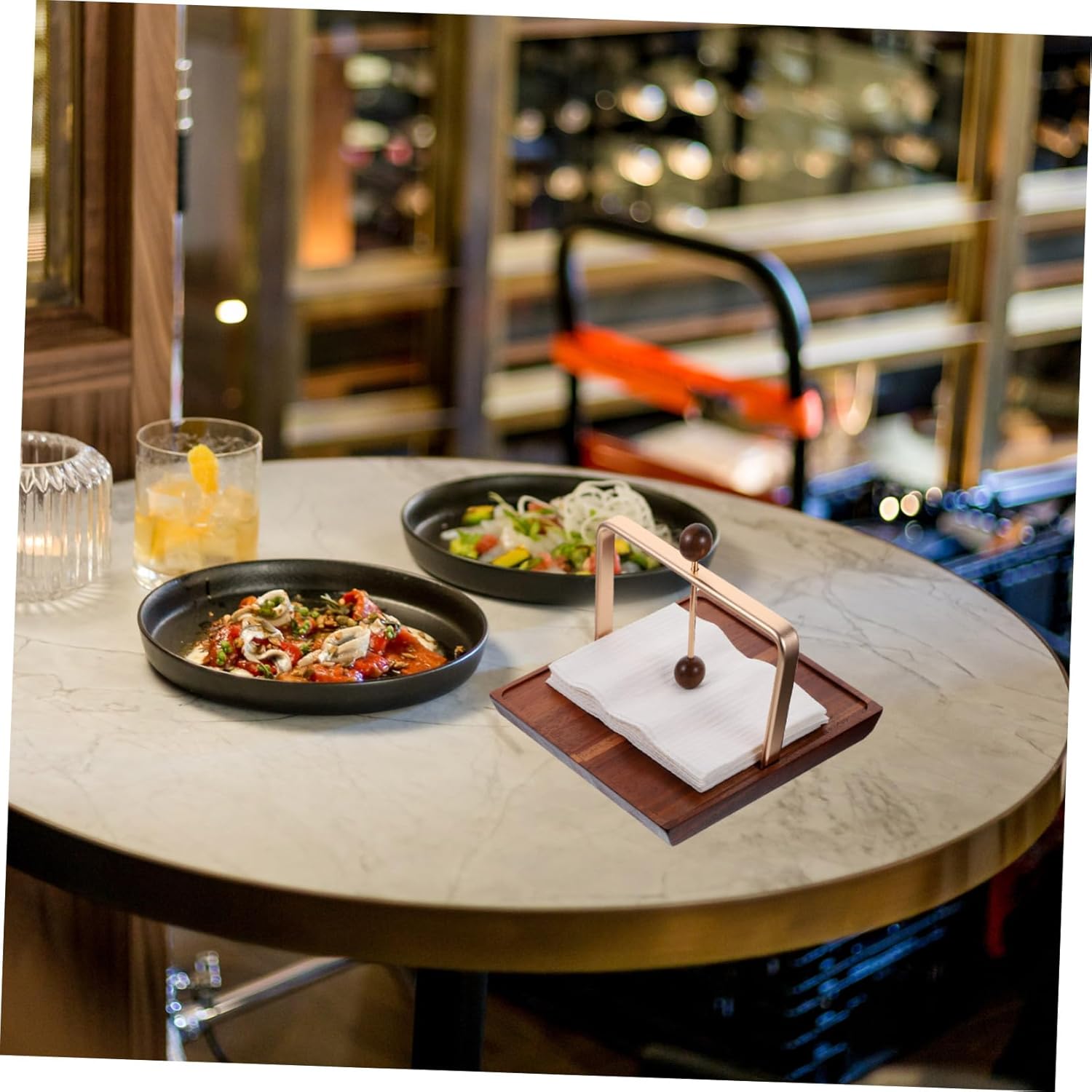 Garneck Wooden Napkin Holder Stand Vintage Style Paper Towel Dispenser Iron Square Tabletop Rack for Home