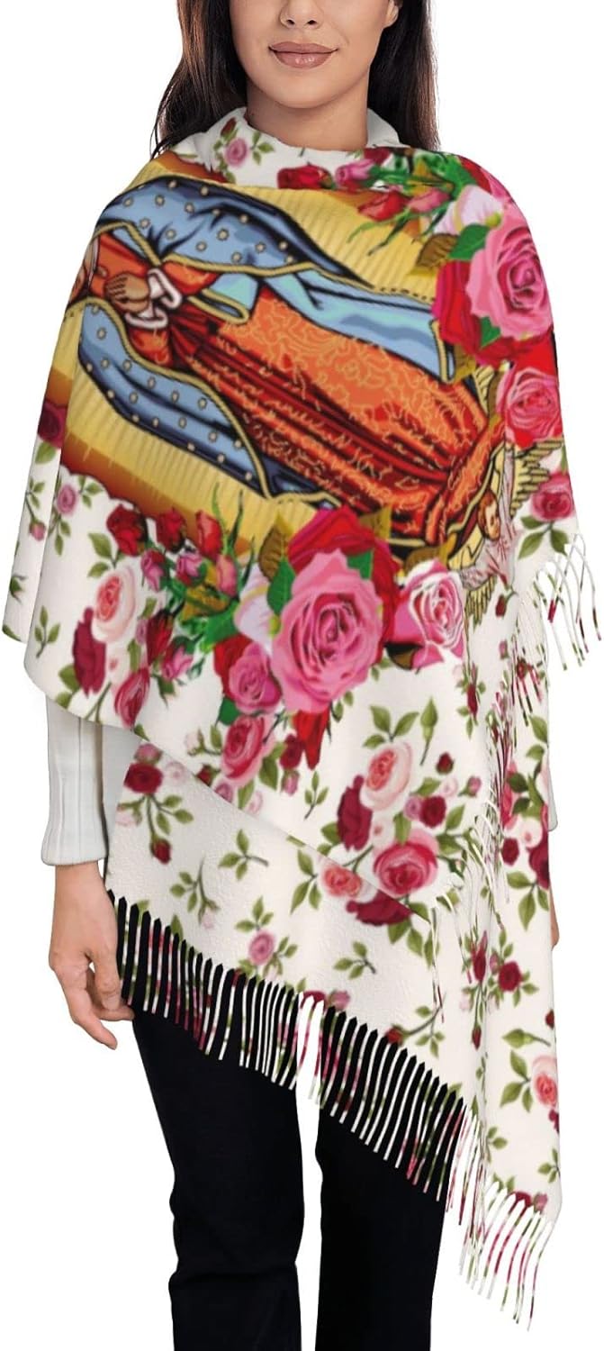 Puurbol Virgen de Guadalupe Women Blanket Scarf Shawls Virgin Mary Catholic Rose - Image 3