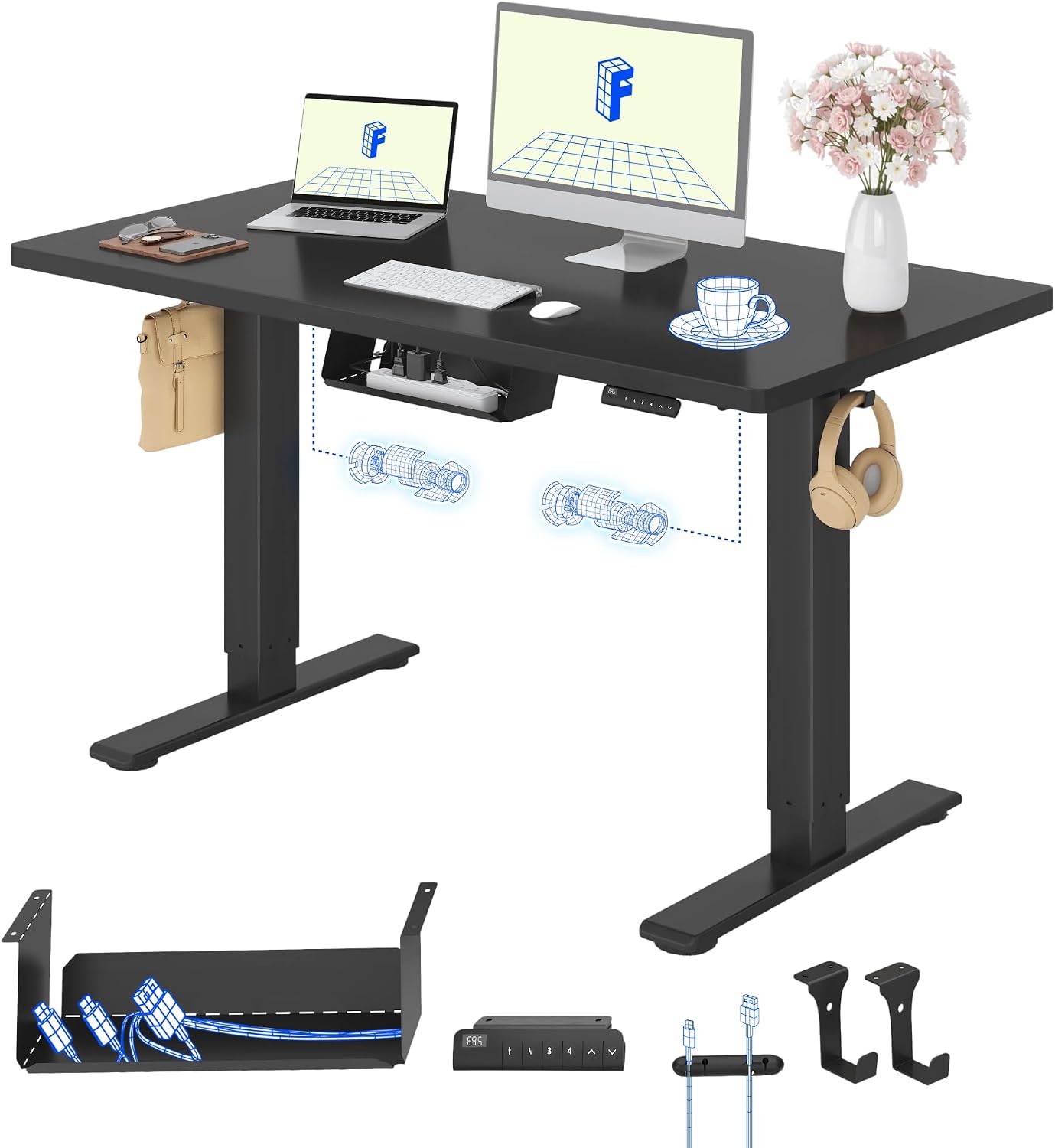 FLEXISPOT Escritorio Elevable Eléctrico 120x80 Doble Motor, Tablero Entero
