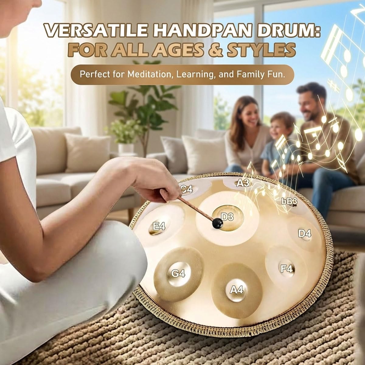 Handpan 432Hz D Minor 9 Note, Tamburo per Meditazione Zen e Guarigione Sonora, Strumento Musicale Etereo per Bagno di Suoni, Kit Completo con Treppiede e Borsa(Blu,432HZ/9Note)
