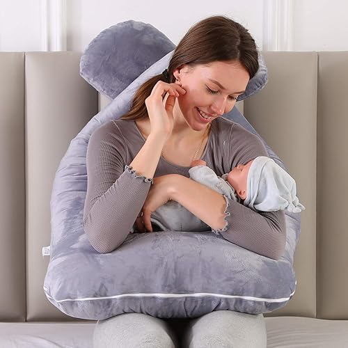 Miniatura 2 de Almohada de embarazo grande en forma de U con forma de U con funda de almohada de algodón reemplazable y lavable para mujeres embarazadas que