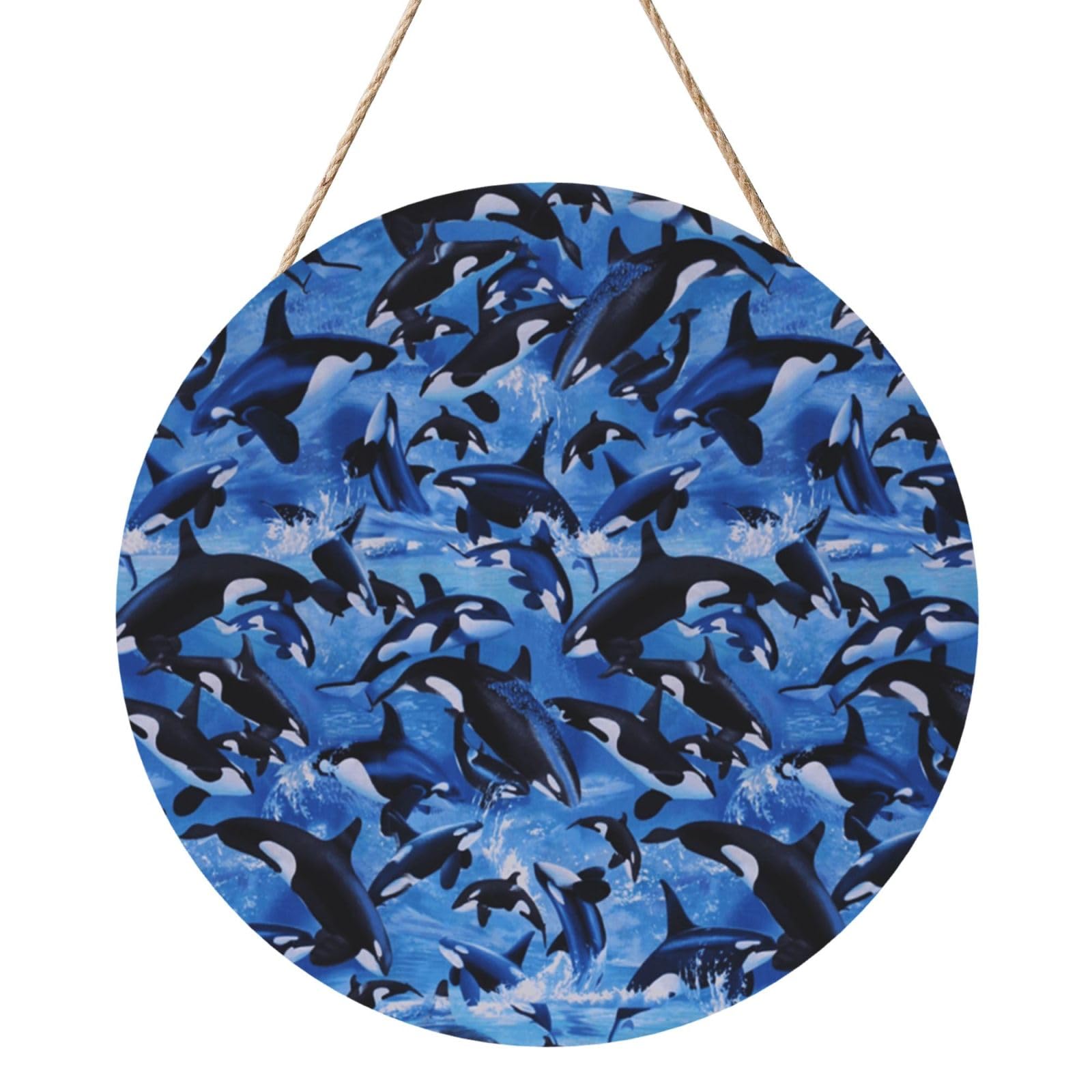 InOmak Killer Whales Orcas Sea, Round Wood Panel Painting 12 in, Wall Hanging Painting For Home