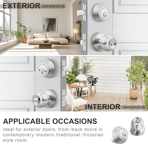 Miniatura 5 de Juego de cerradura de puerta de entrada con llave negra plana y cerrojo de doble cilindro, con llave similar, cerraduras de puerta para puerta