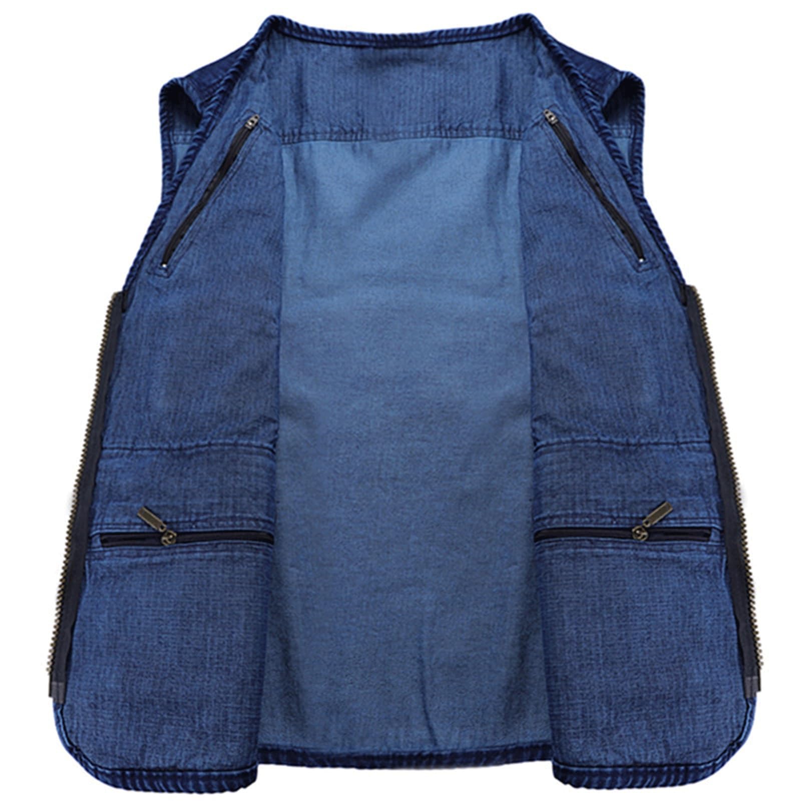 Wygwlg Gilet Da Uomo In Denim Di Grandi Dimensioni Widen, Giacca Senza Maniche Multitasche Casual Da Esterno Jean Work Travel Utility Vest, Per La Pesca Fotografica Di Viaggio