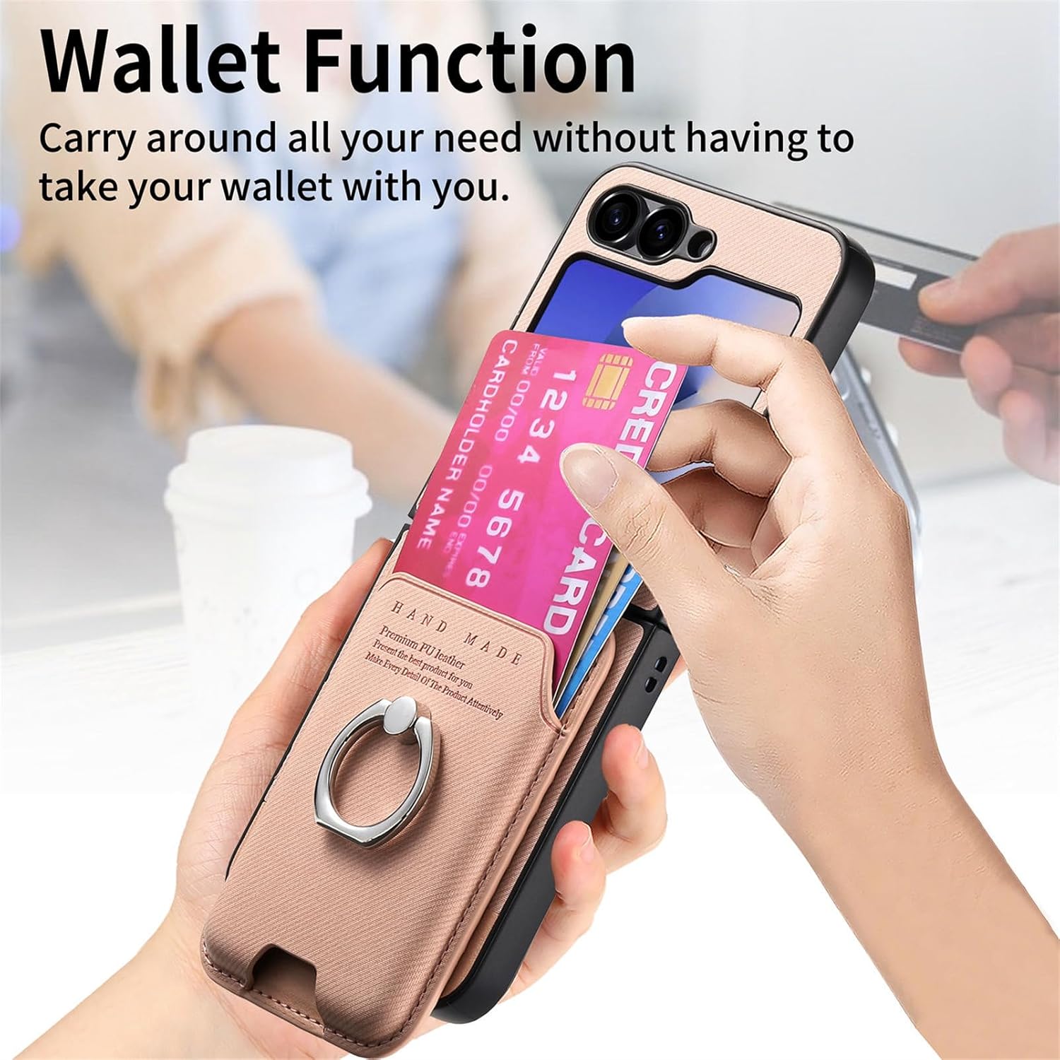 Asuwish Compatible with Samsung Galaxy Z Flip 5 5G 2023 Wallet Case and Detachable Card Holder Slot Magnetic Back Protective Case Ring Stand Kickstand Phone Cover for ZFlip5 Z5 G Flip5 Women Men Pink