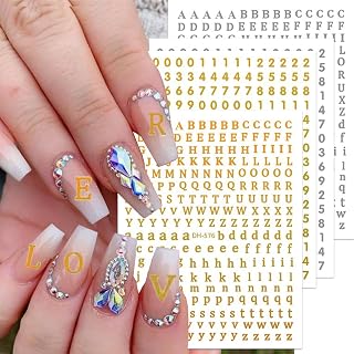 8 Sheets Letter Nail Art Stickers Number Nail Decals 3D Self Adhesive Gold Silver Letters and Numbers Nail Stickers Design Letter Number Mixed Style Decals for Women Daily DIY Manicure Decoration