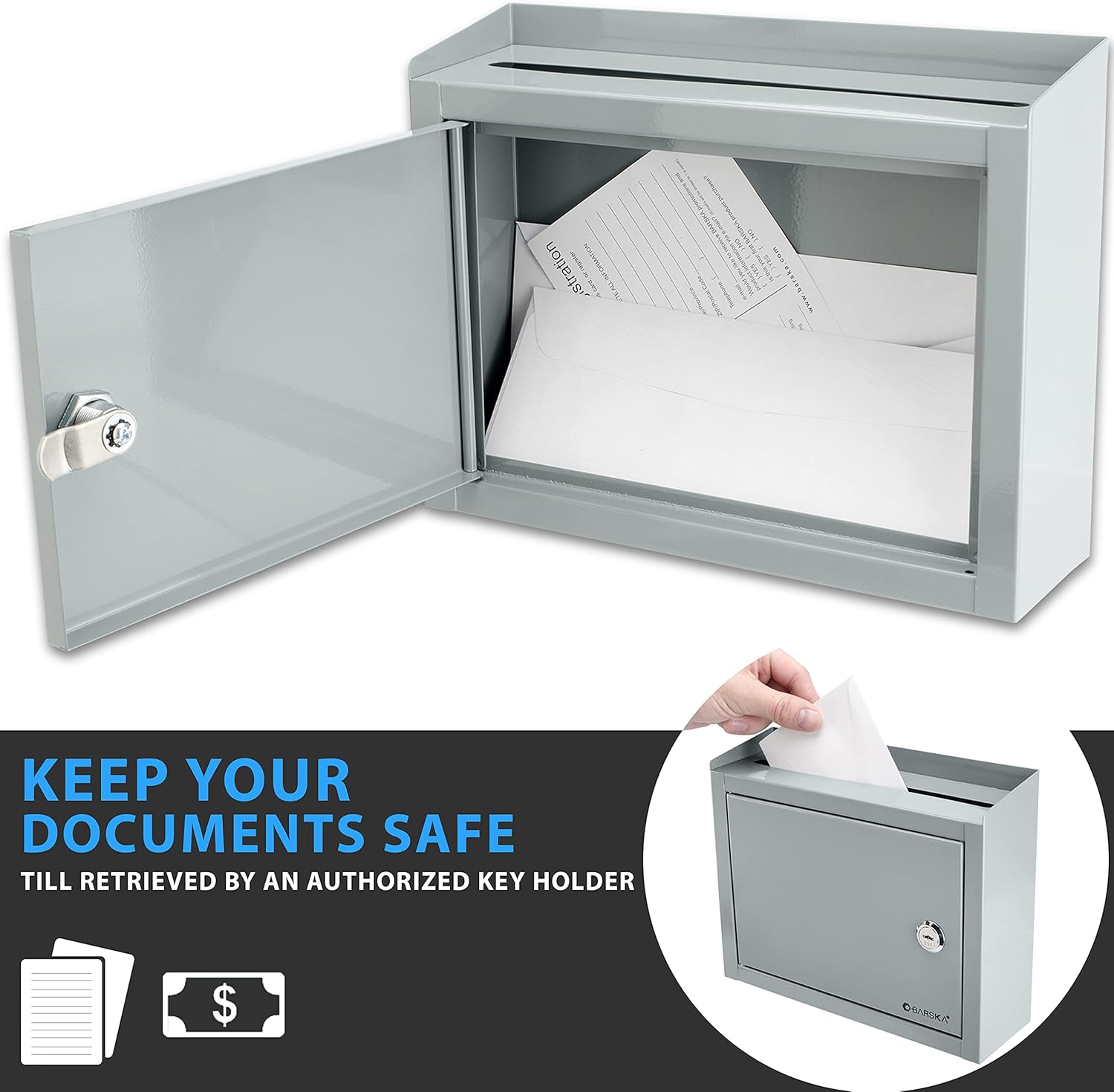 BARSKA Multi-Purpose Drop Suggestion Mail Box 8.5" Slot, Grey : Office Products