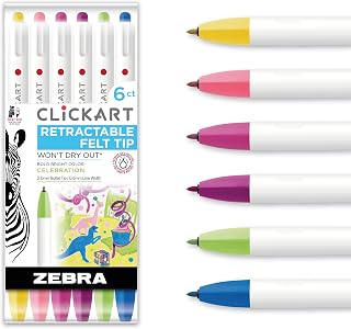 Zebra Pen CLiCKART No Bleed Felt Tip Pen, Celebrations Ink, 0.6mm, 6-Pack