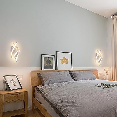Vista 24 de DELIPOP Apliques de pared, moderno aplique de pared LED en espiral, 6500 K, luz blanca fría para interiores, lámpara de pared LED acrílica