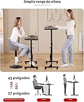 Vista 3 de Escritorio de Pie de Altura Ajustable, Escritorios Móviles de Pie con Ruedas, Escritorio Pequeño para Computadora, Escritorio Rodante, Escritorio