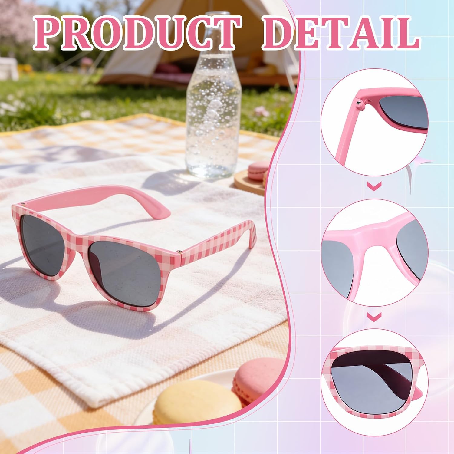 12 Pack Pink Checkered Sunglasses Bulk Pink Sunglasses for Women Bachelorette Party Decor Photography Props Summer Pool Beach Birthday Party Supplies
