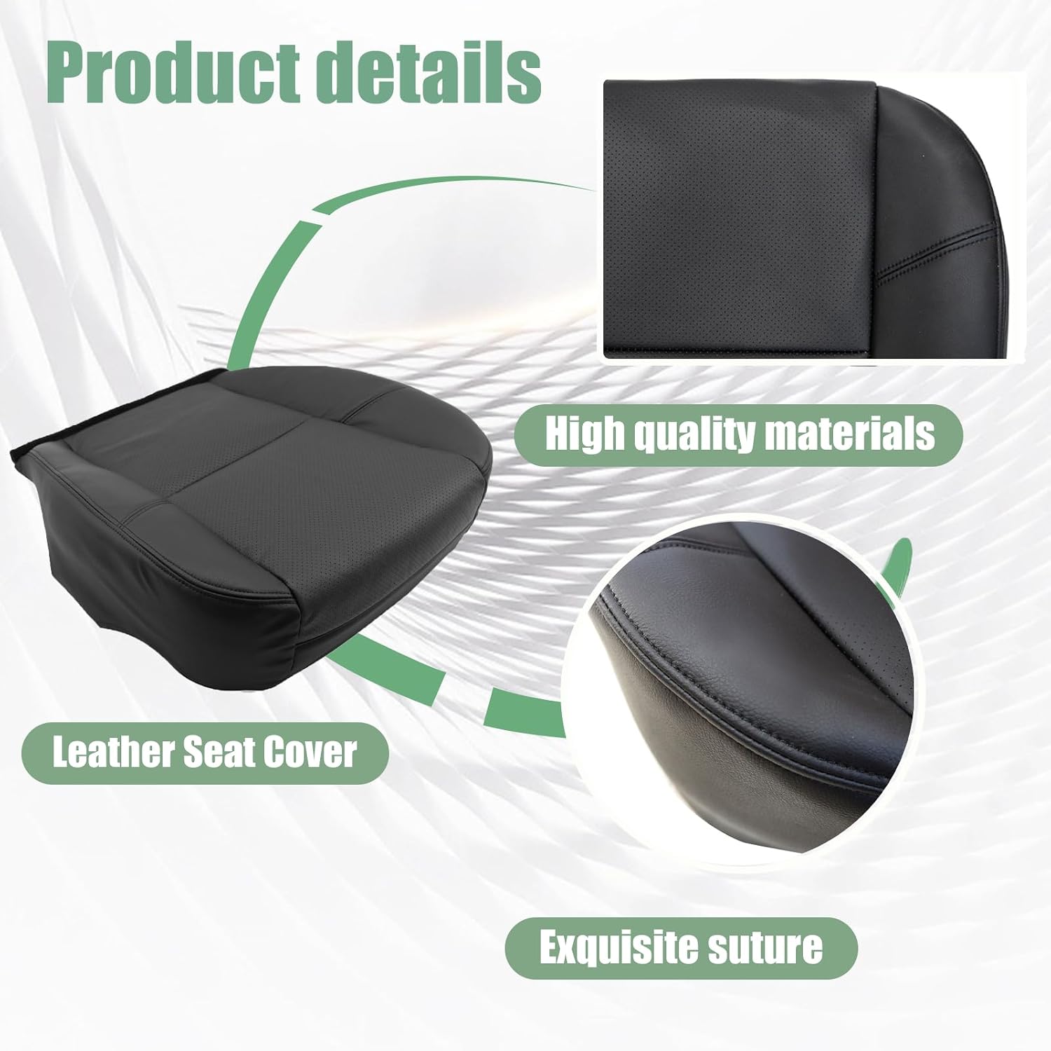 Priprilod Black Driver or Passenger Bottom Perforated Leather Seat Cover Fit for Chevy Tahoe Suburban Silverado Avalanche GMC Sierra Yukon 2007-2014 Fit for Cadillac Escalade ESV EXT 2007-2014