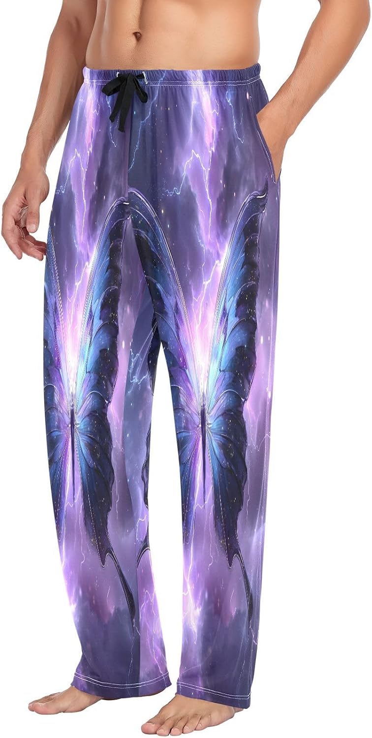 ALAZA Lightning Butterfly Nebula Men's Pajama Pants Men Cotton Pajama Bottoms with Pockets, S