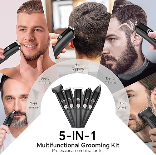 Miniatura 2 de Cortadora de barba para hombres 5 en 1 maquinilla de afeitar eléctrica para nariz, cuerpo, cara y bigote, kit de aseo inalámbrico con tecnología de