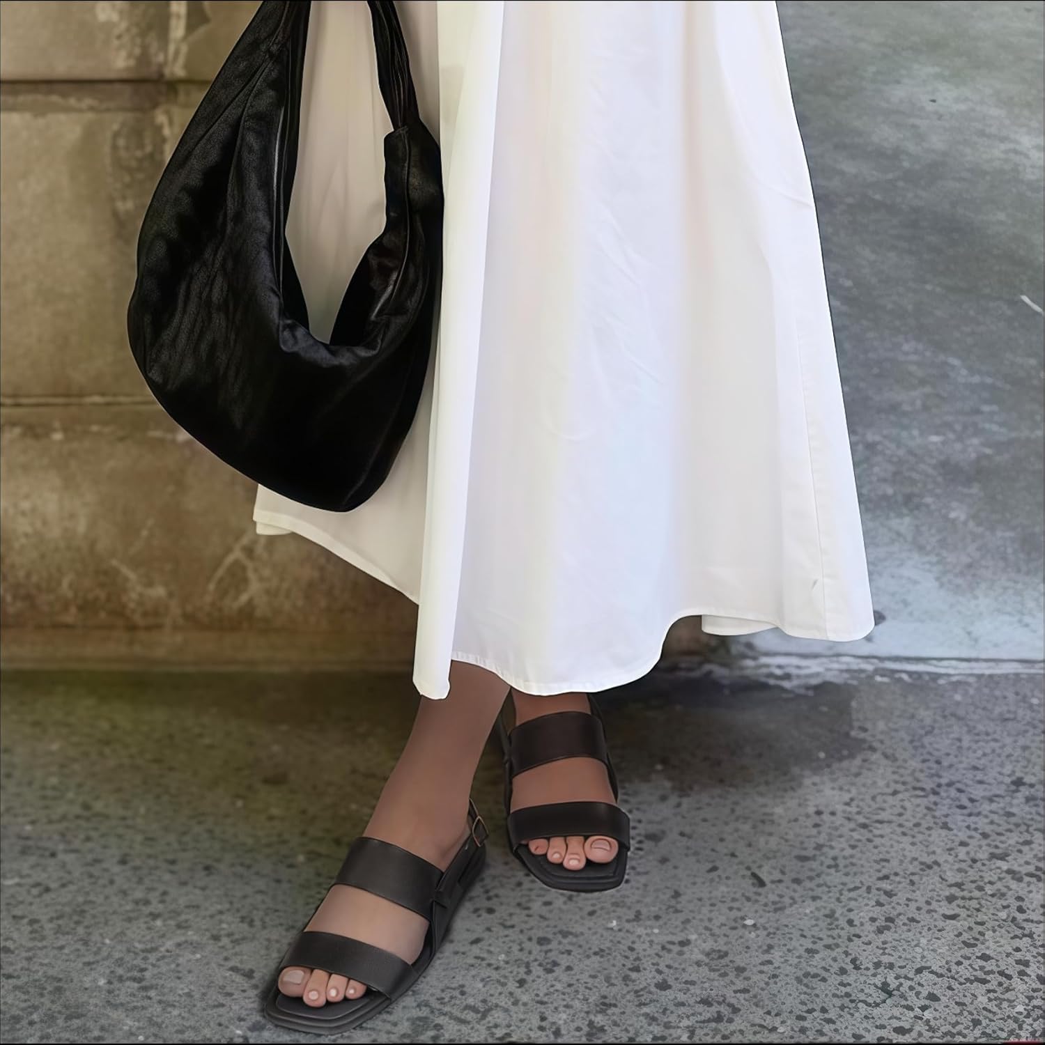 FITORY Women's Flat Sandals Fashionable Square Open Toe Adjustable Buckle Slippers Summer Size 6-11 - Image 3