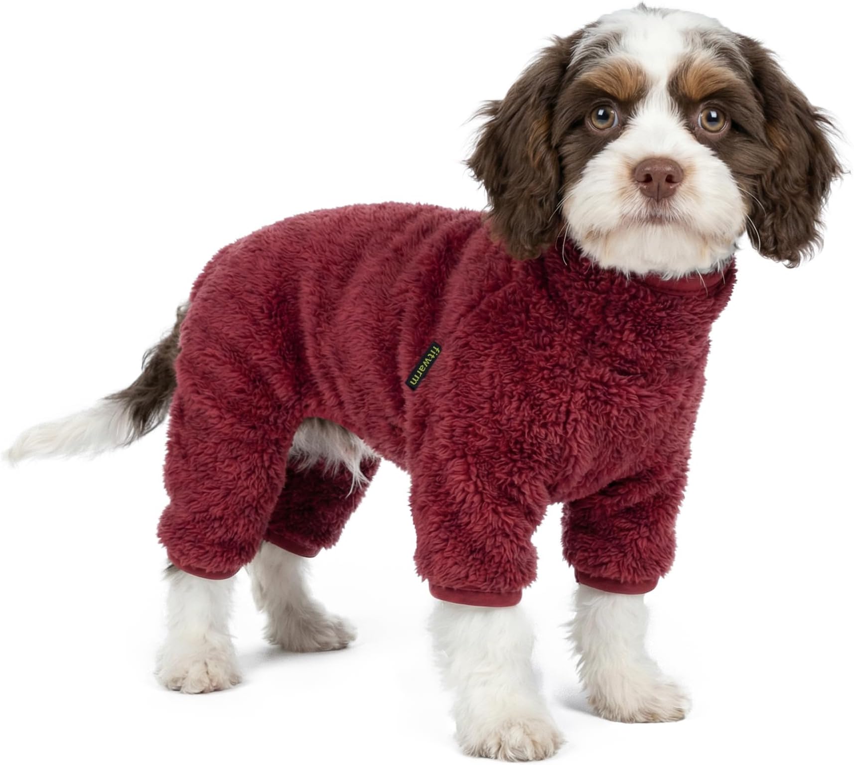 Fitwarm Fuzzy Fleece Dog Christmas Pajamas, Dog Winter Clothes for Small Dogs Girl Boy, Velvet Dog Onesie, Pet Jumpsuit, Doggy Apparel, Maroon, Medium
