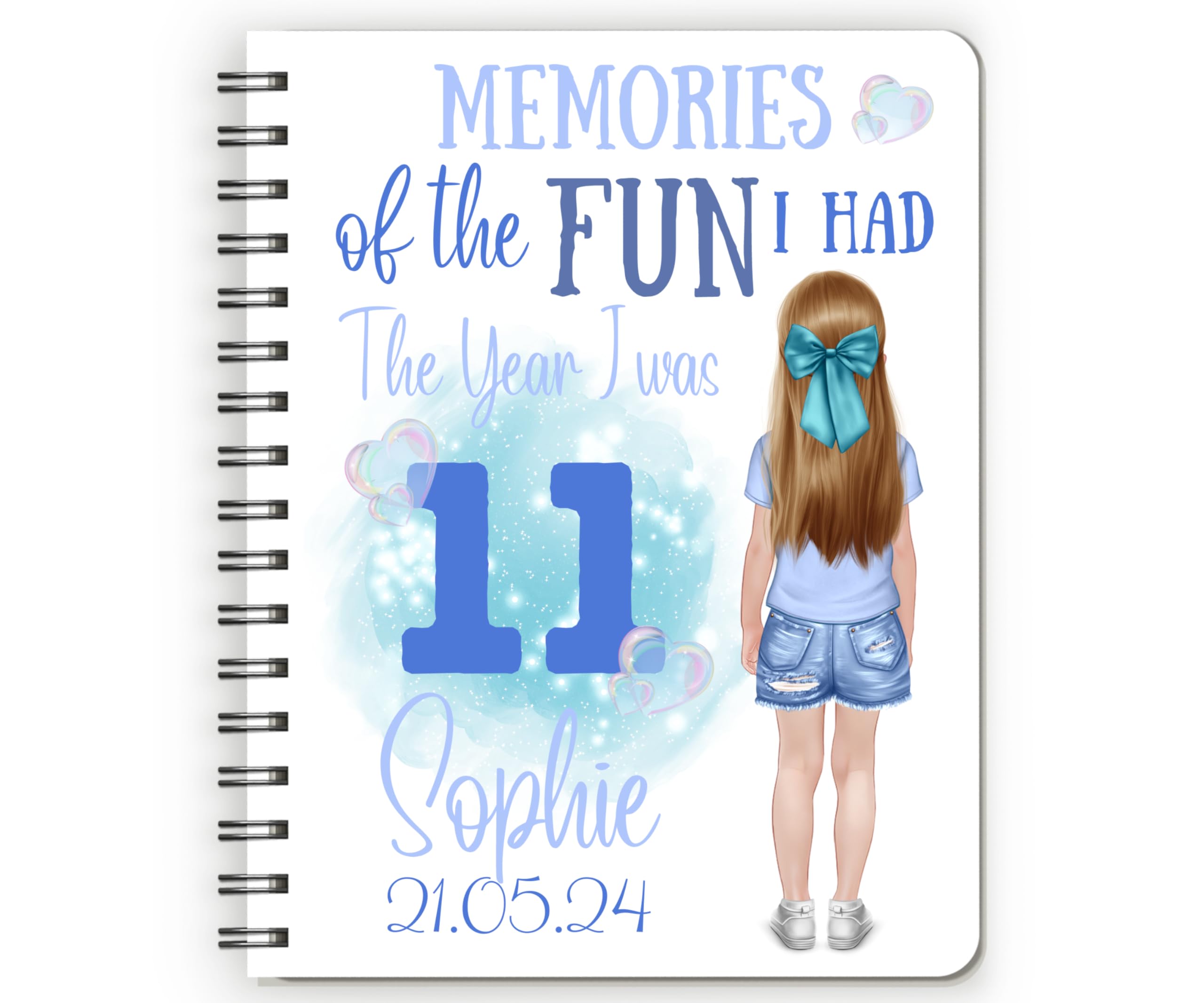 11th Birthday Gift for Girls, Stationery for Girls Age 11, Journal for Girls Aged 11 Year Old Girl Gifts. Options to Change Hairstyle and Outfit to Resemble Recipient