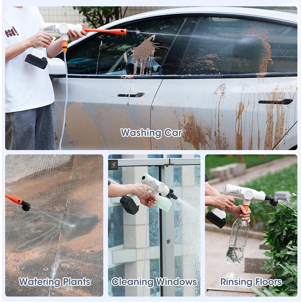 Idropulitrice Portatile Senza Fili 80Bar: Pistola Alta Pressione Professionale a Batteria con Autoadescante - Kit Completo Schiumogeno per Auto/Terrazzo/Balcone/Facciate-Upgrade