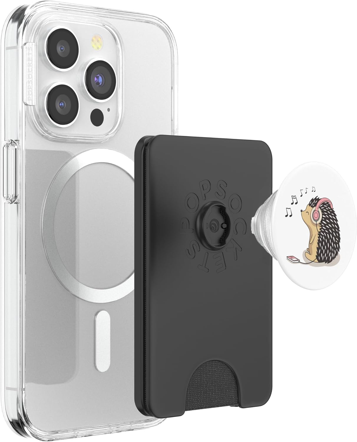 Cute Hedgehog in Headphones Listens to your Favorite Music PopSockets PopWallet for MagSafe