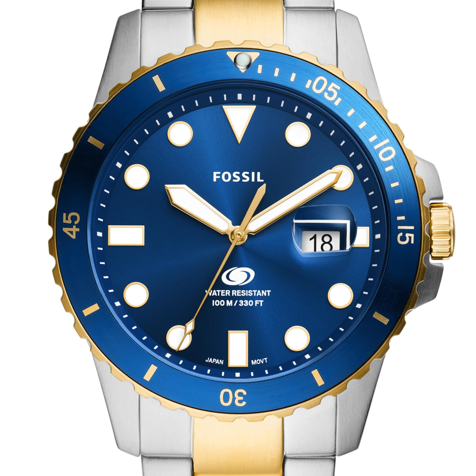 Fossil FS6034 - Reloj de Cuarzo Azul de Acero Inoxidable para Hombre, de 42 mm, Inspirado en el Buceo en Oro/Plata/Azul, de Tres manecillas