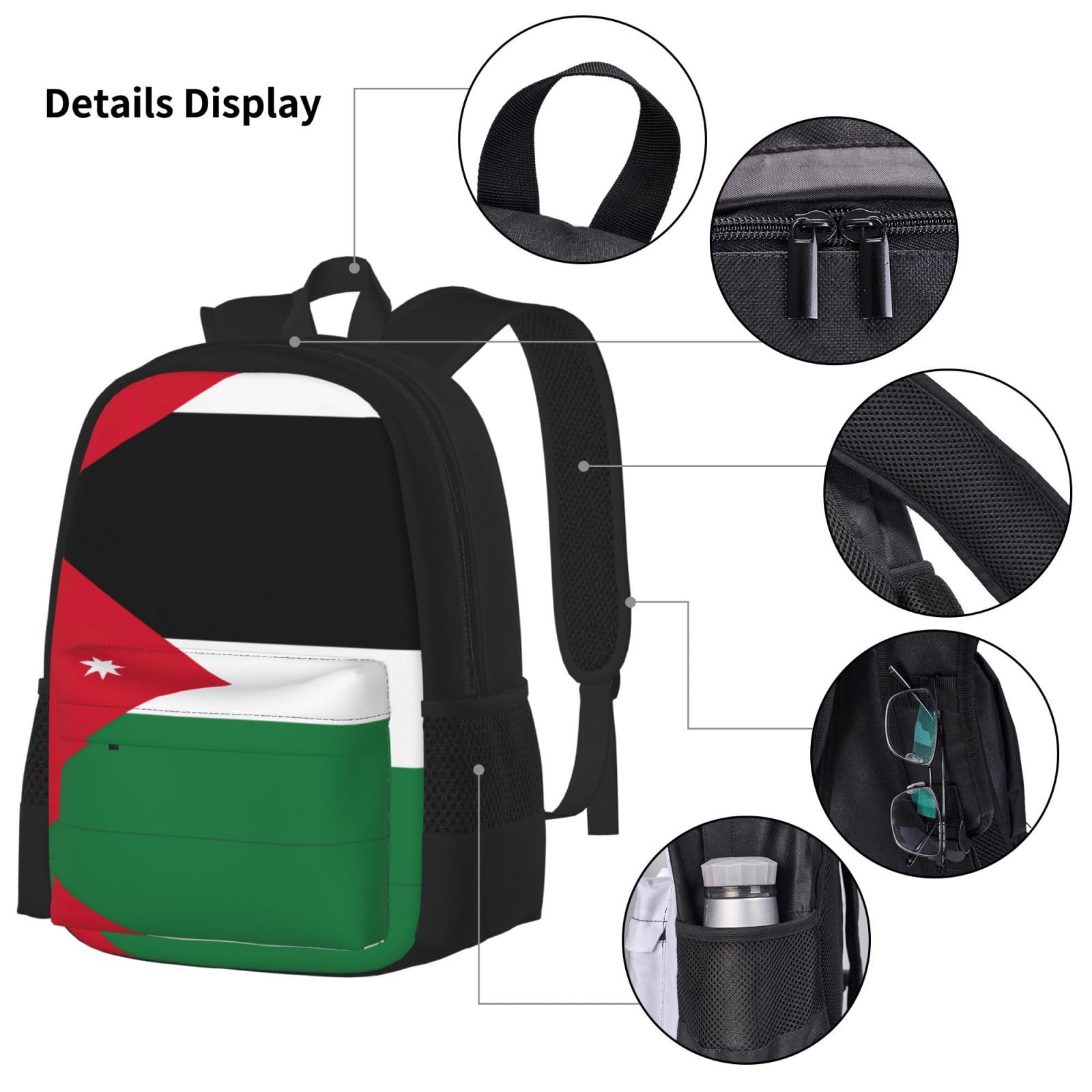 Plecak z flagą Jordanii dziecko chłopcy dziewczęta pudełko na lunch szkoła torba na książki zestaw uczniów szkół średnich student prezent, Czarny, One Size, Bagaż