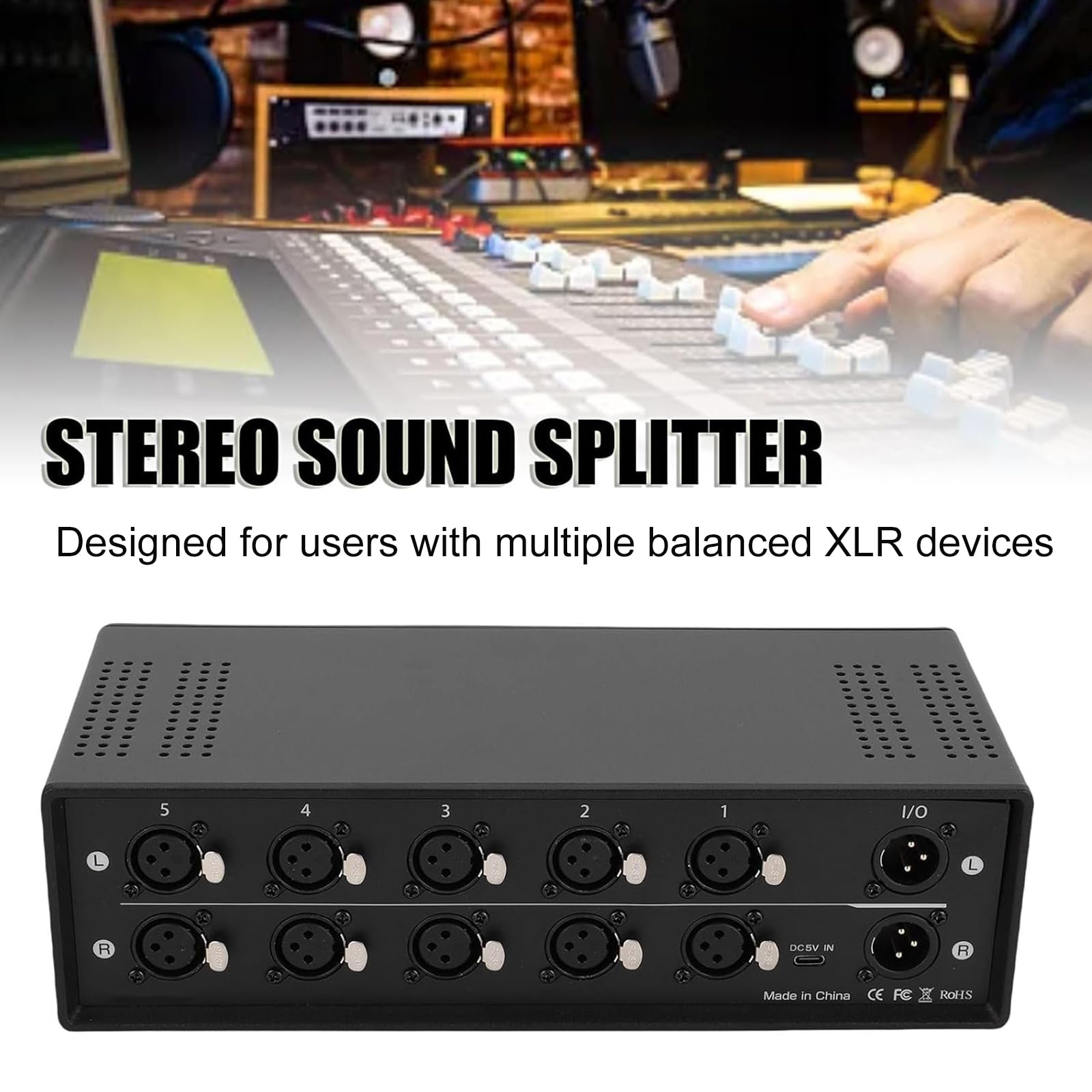 Switch bilanciato XLR a 5 Porte, convertitore Audio bilanciato 5 ingressi e 1 Uscita con Telecomando e Porta XLR placcata in Oro, per confrontare Rapidamente Diverse sorgenti Audio, per studi