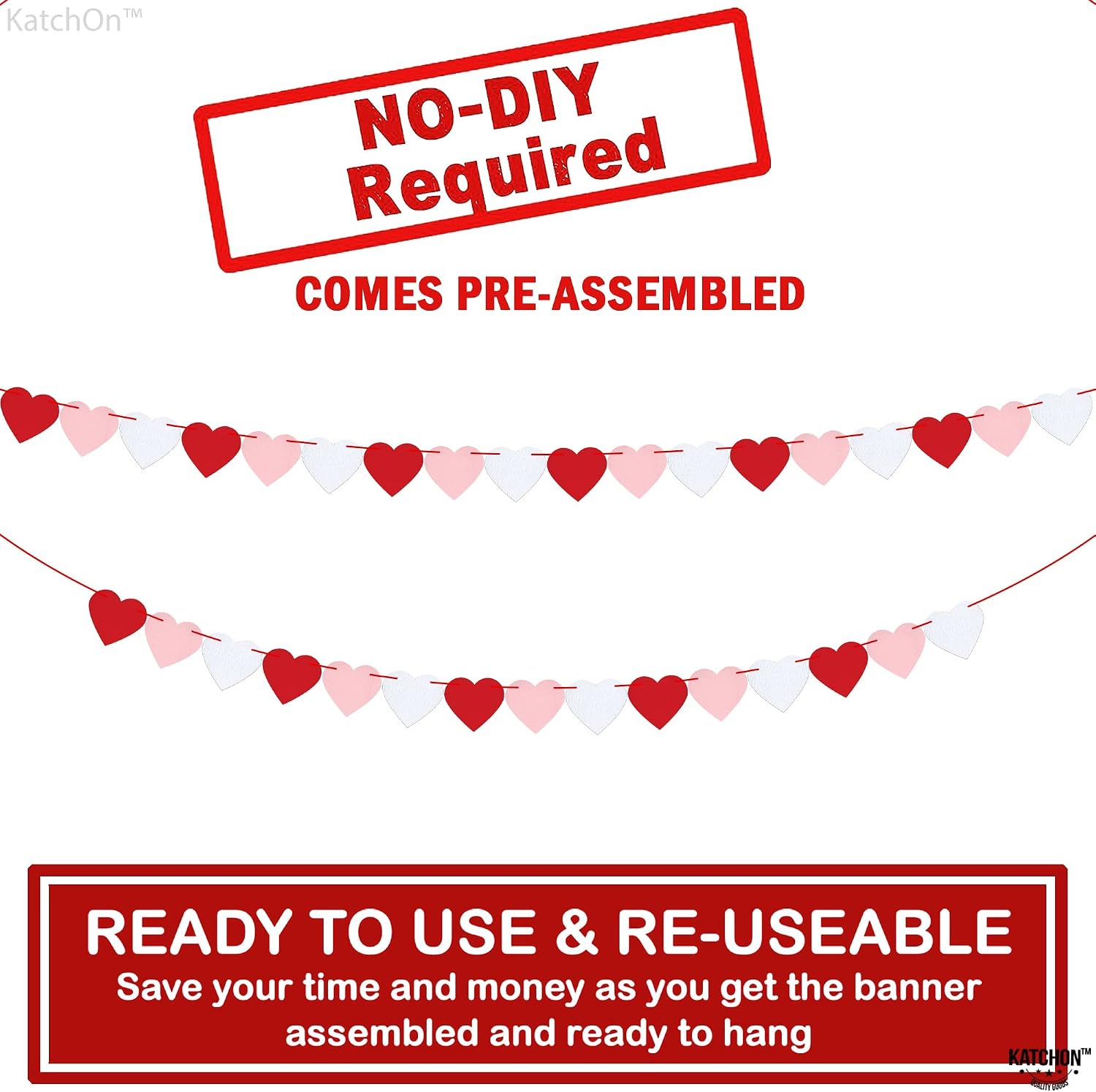 Be My Valentines Day Banner with Felt Heart Garland - 10 Feet, No DIY | Be My Valentine Banner for Valentines Day Decoration | Valentines Garland for Mantle | Romantic Proposal, Valentines Day Decor