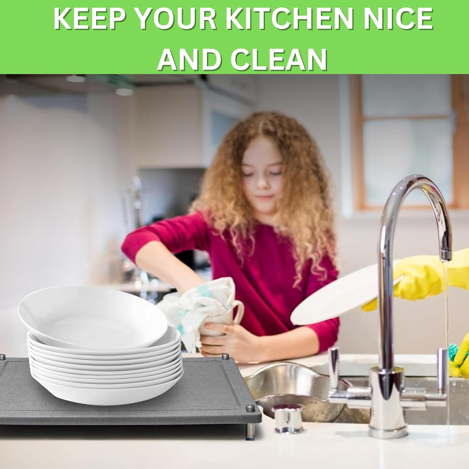 Quick-Dry Stone Dish Drying Mat - Ultra-Absorbent Diatomaceous Kitchen Counter Mat, Non-Foldable, Sleek & Durable Design for Fast Drying of Dishes, Glassware, & Utensils