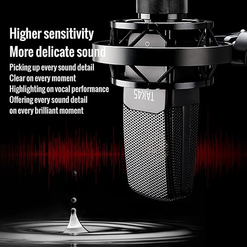 Miniatura 5 de TAKSTAR Micrófono condensador XLR con diafragma grande chapado en oro de 1.339 in, micrófono de condensador de canto con soporte de choque y