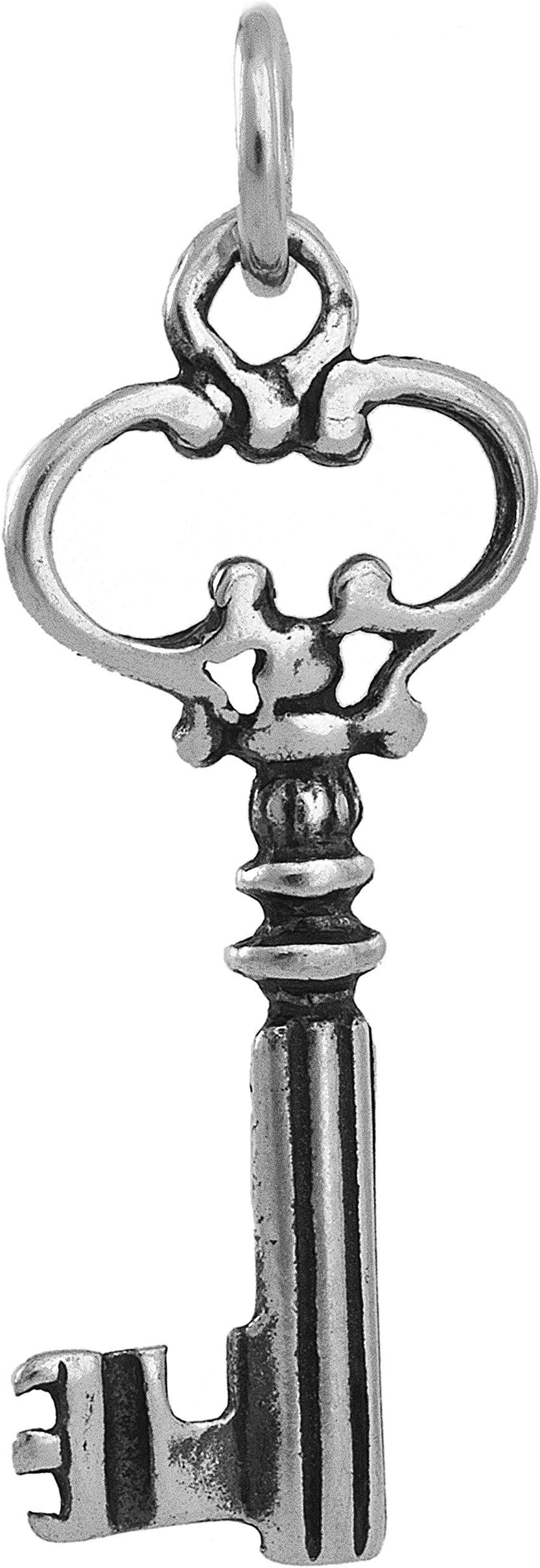 Sterling Silver Key Charm - Small, Double Sided - (Charm Only or Necklace)