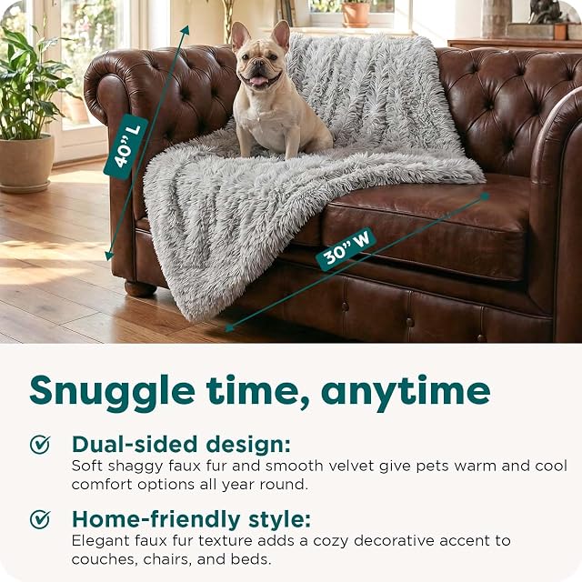 Foto 3 de 8 de Furhaven Medium Waterproof Calming Plush Long Faux Fur & Velvet Dog Blanket, Washable - Mist Gray, Medium
