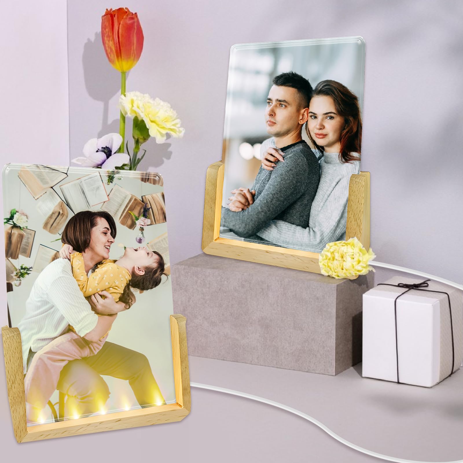 Cadre Photo LED Vierge Pour Sublimation - 15x10 Cm, Base Bois, Lumière Chaude - DIY Personnalisé - 3