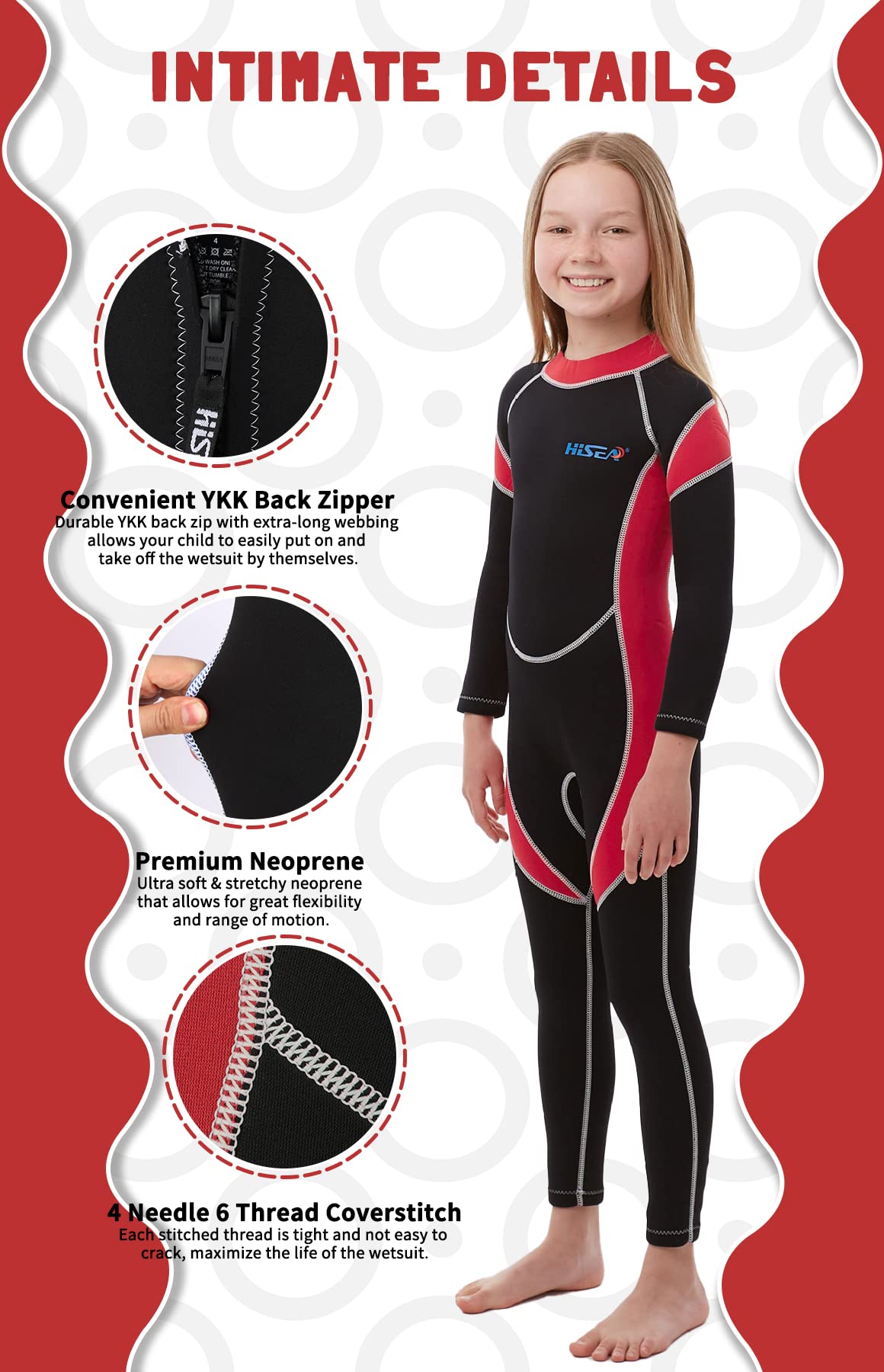 Combinaisons Intégrales pour Enfants, 2.5mm Néoprène avec Fermeture Éclair au Dos, Combinaison pour Garçons et Filles pour la Natation, Plongée, Sup