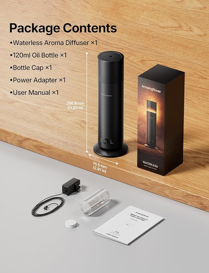 Difusor de Aceites Esenciales sin Agua AMAZING FLOWER AF PRO, Negro miniatura 8