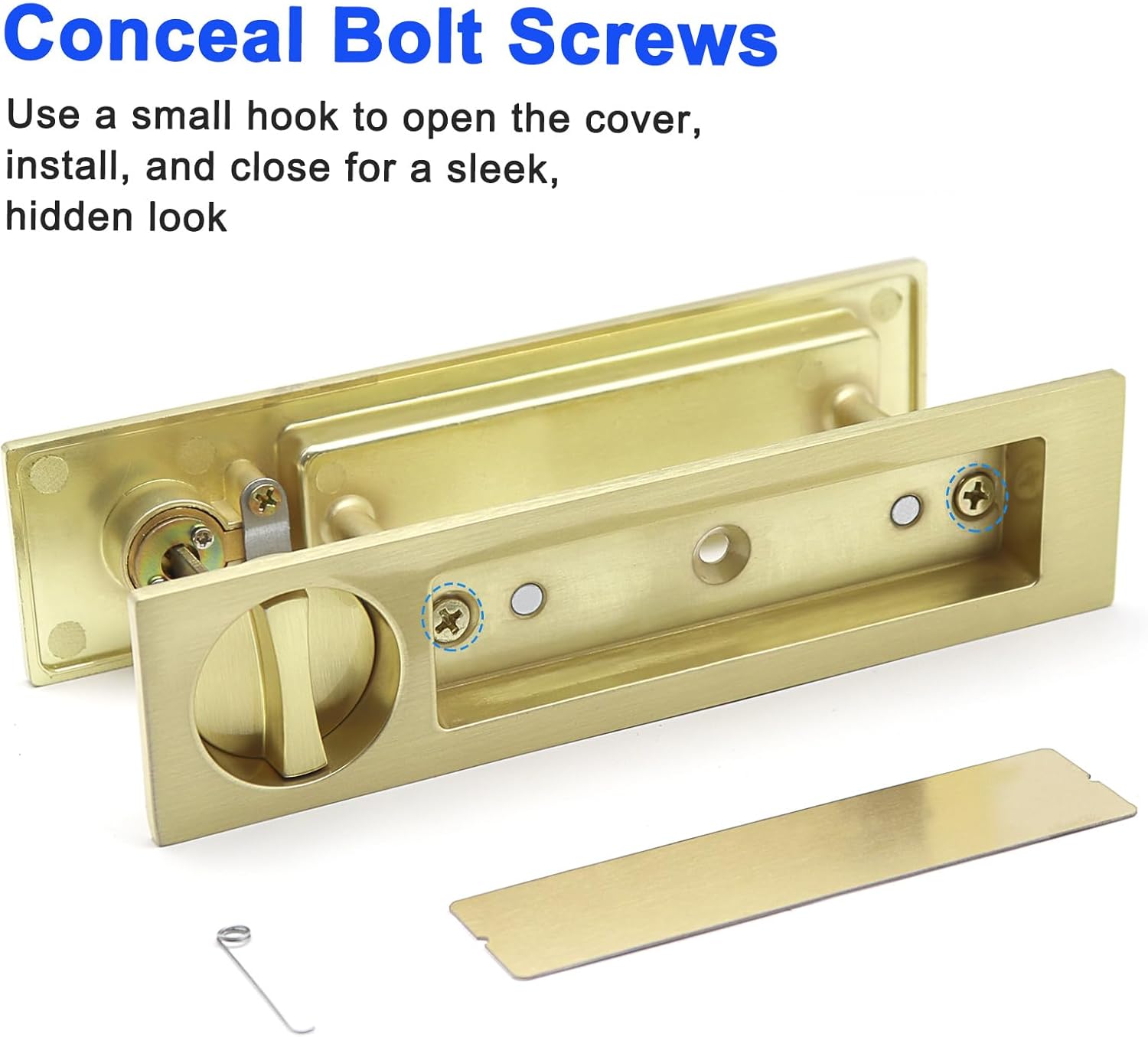 Dontay Pocket Door Handle, Modern Rectangular Keyed Entry Function, (Bed/Bath) Pull Latch, Recessed Sliding Door Hardware for 1 3/8” to 2 3/16” Thickness (Keyed Entry Lock, Satin Brass, 2 Pack)