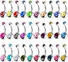 Outee 30 Pcs Belly Bars Belly Rings Button Stainless Steel Belly Button Piercing Body Jewelry Random 19-22 Colours