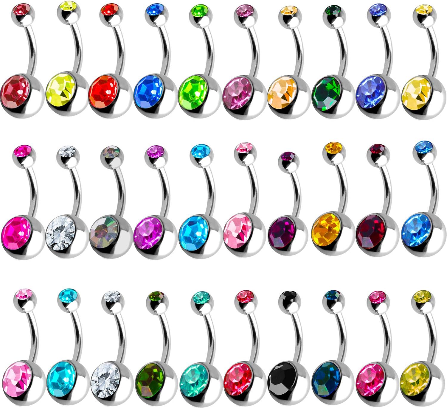 30 Pcs Belly Bars Belly Rings Button Stainless Steel Belly Button Piercing Body Jewelry Random 19-22 Colours