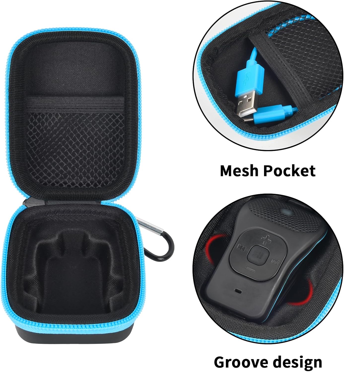 Carrying Case for Noxgear 39g Wearable Bluetooth Clip Speaker, Magnetic Clip-On Wireless Portable Speakers Mini Travel Storage Holder Box with Pocket for Cables, Carabiner, Black-Bag Only (Black) - Image 3