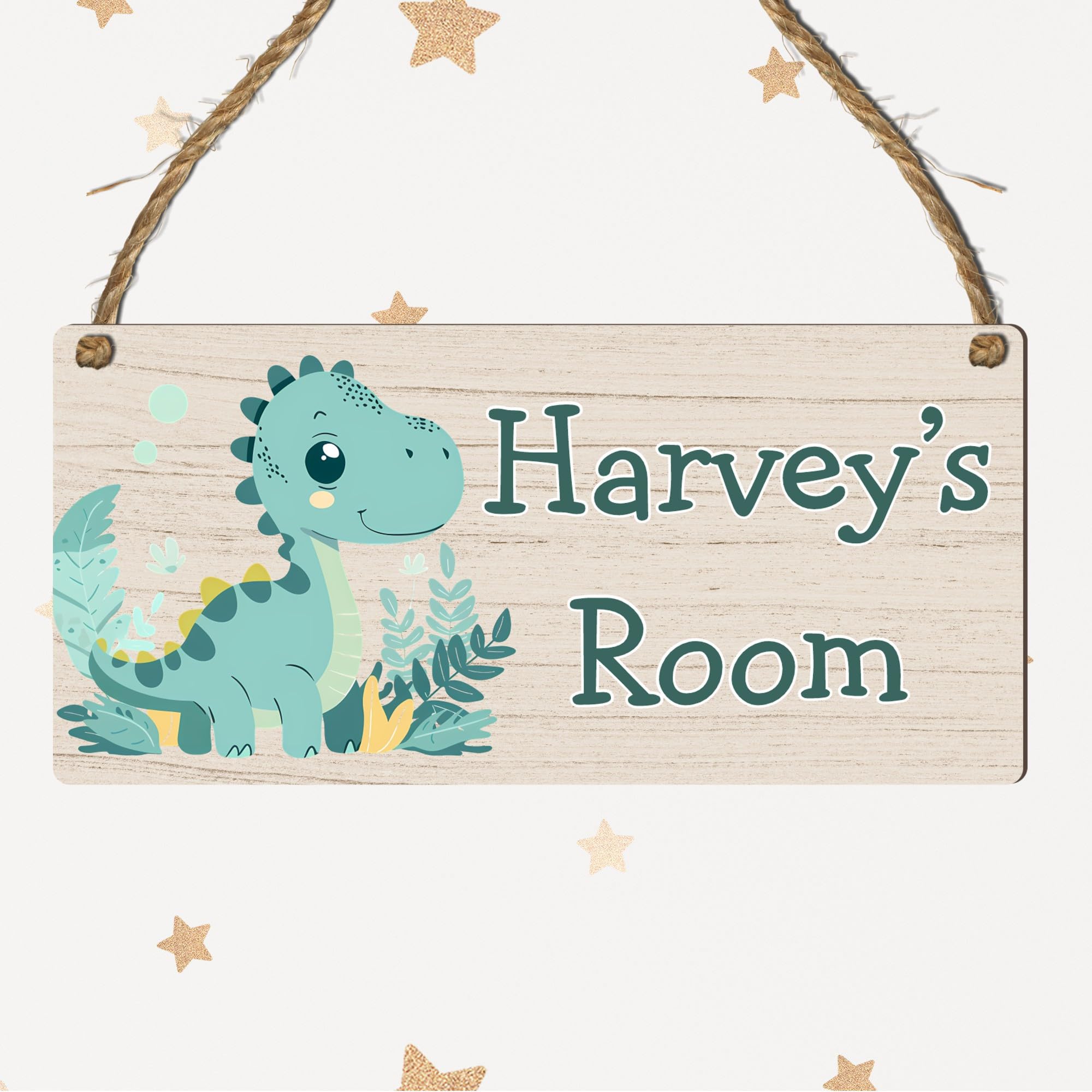 Personalised Cute Dinosaur Plaque Rectangle Sign for Kids Bedroom Decor MDF Wood Birthday Christmas Thoughtful Keepsake Present