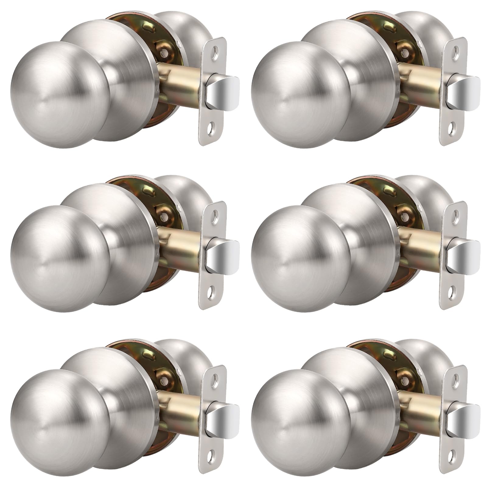 Knobonly 6 Pack Passage Door Knob Sets Door Handle Knob Round Interior Door Lock Handle Without Keys for Hall or Closet