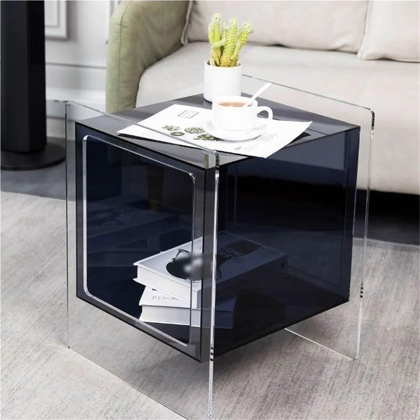 SXZenSpace Acrylic Nightstand Transparent Bedside Table Clear Sofa Side Small Decorative Coffee Tables for Living Room,Ideal Room